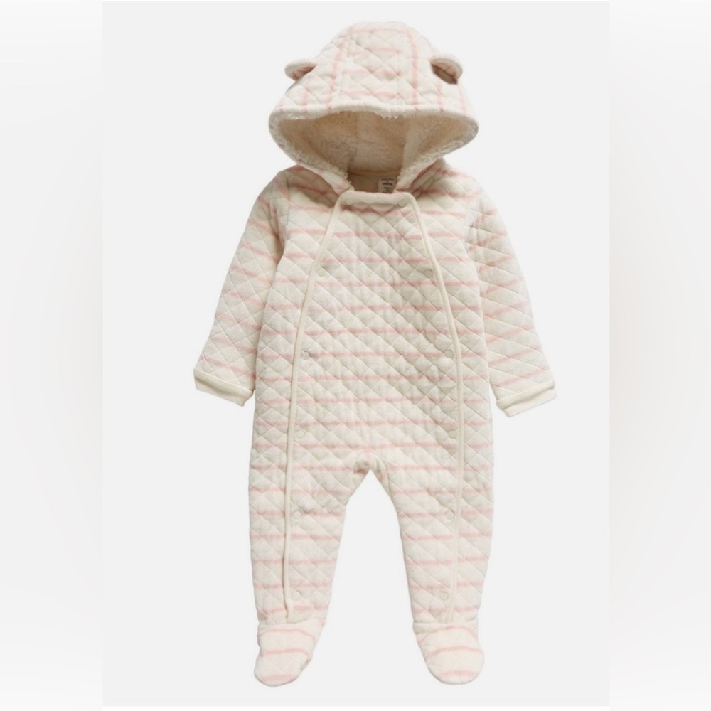 Nordstrom Bunting Cozy Cream/Pink Quilted Warm Baby One Piece with Ears